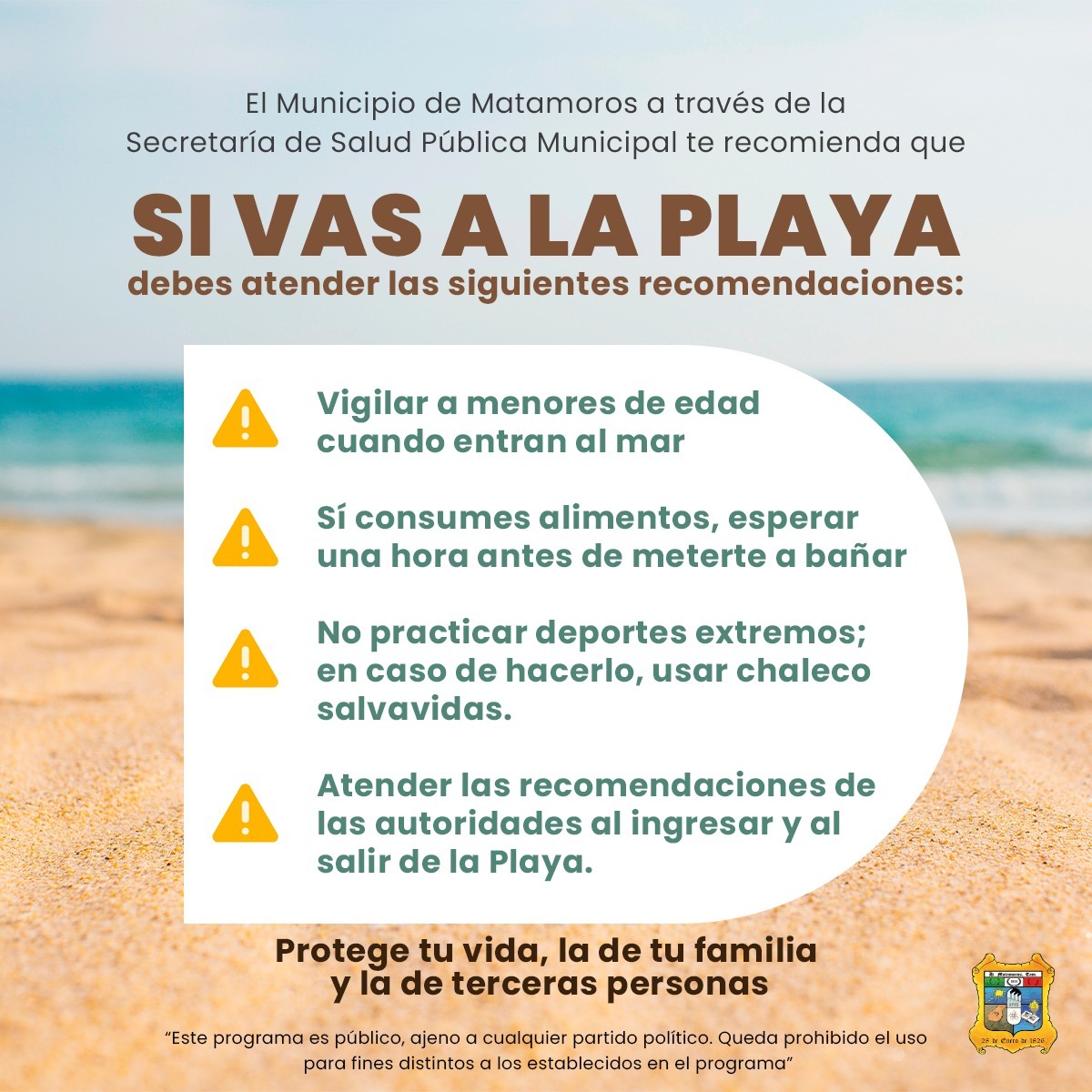 Exhortan a turistas, cumplir con recomendaciones en Playa Bagdad para evitar accidentes