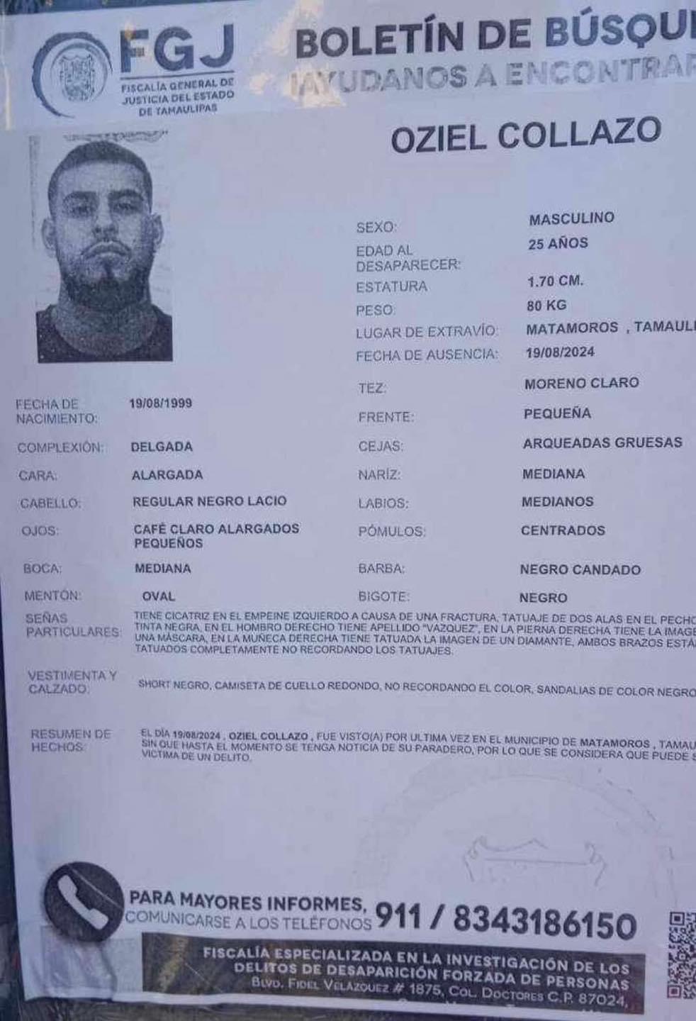 Desmienten que desaparecido en Matamoros sea del Army; lo buscan por homicidio