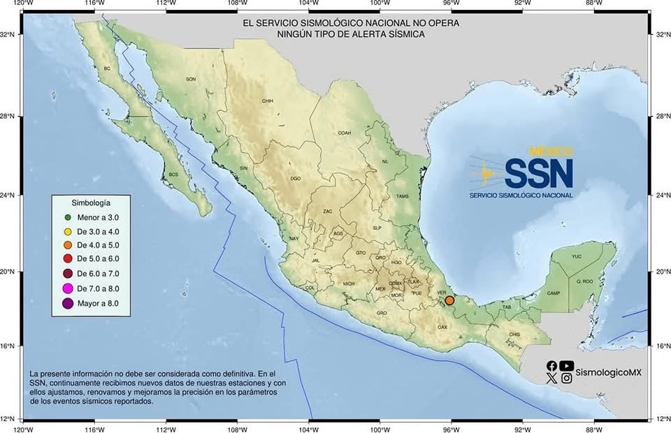 Veracruz registra temblor de magnitud 4.0